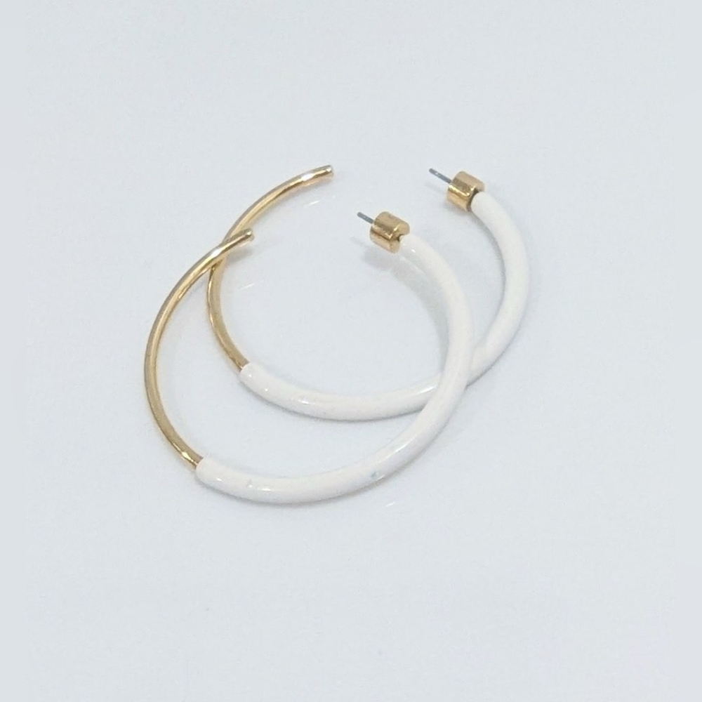 Jenny Bird Gold and White Hoop Earrings